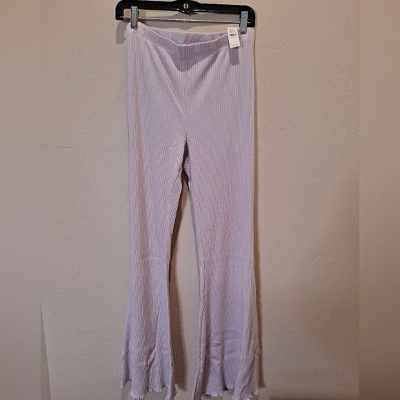NWT Aerie Lavender Kick-It Ribbed High Waisted Super Flare Pants Large - Picture 7 of 11